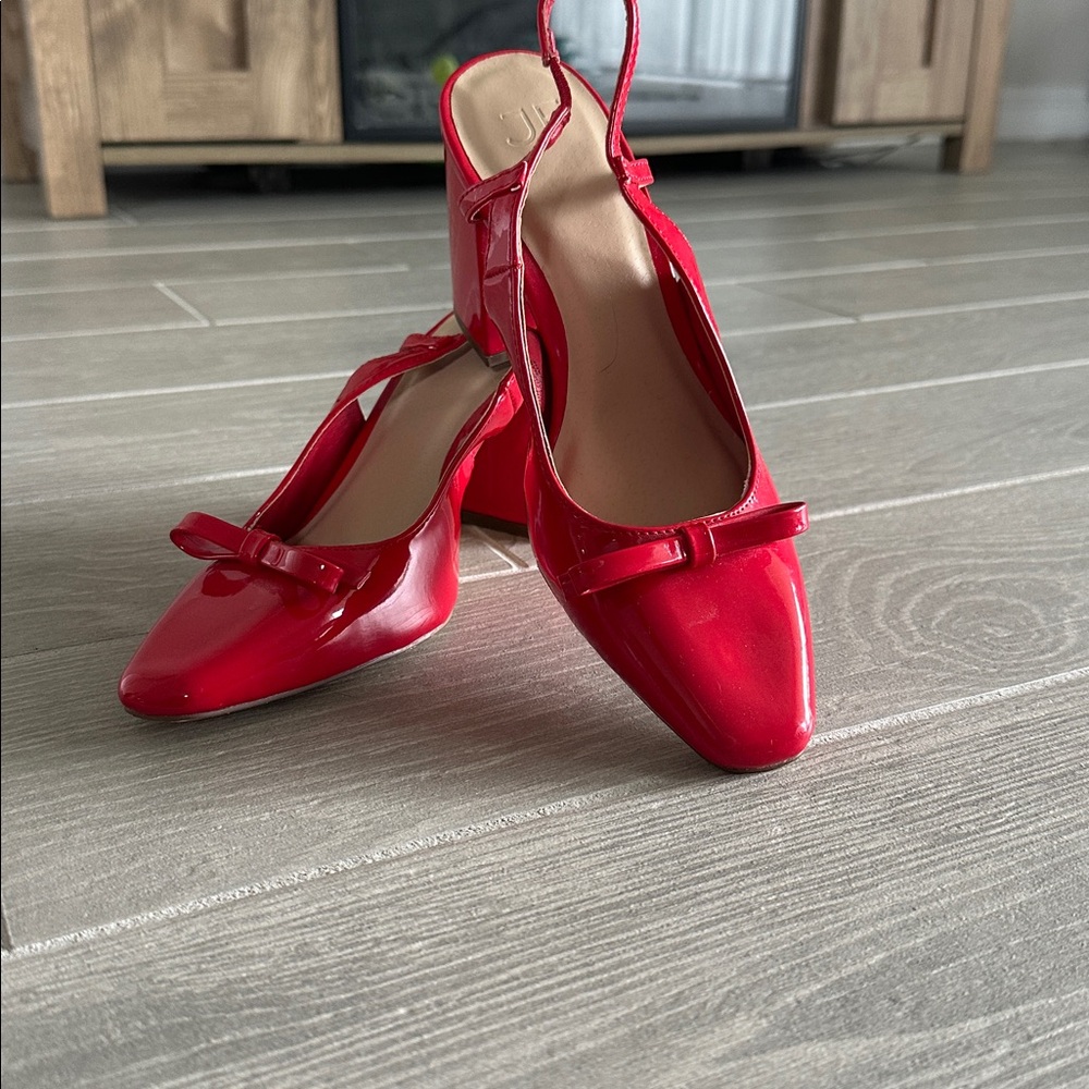 🍁Just Fab Red Slingback Block Heels with Bow